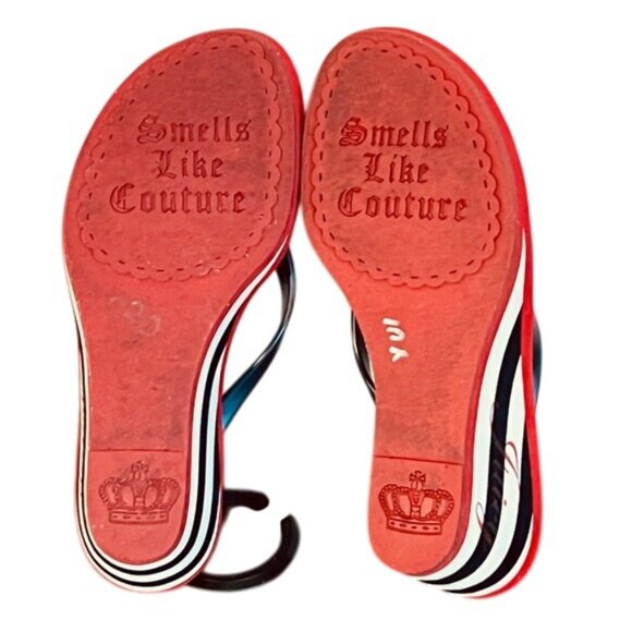 Juicy Couture Y2K Red & Black Striped Wedge Flip-Flops - Picture 8 of 10